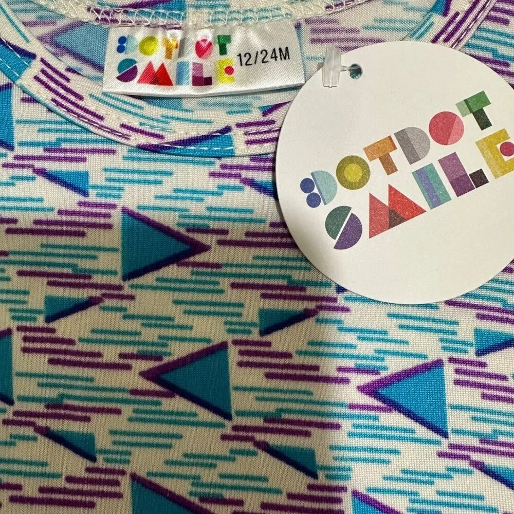 Dot Dot Smile Baby Girl Size 12/24M Geometric Print Cap‎ Sleeve Twirl Dress NWT